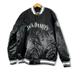 New Starter Jack Daniels Black Satin Bomber Whiskey Snap Sz 2XL